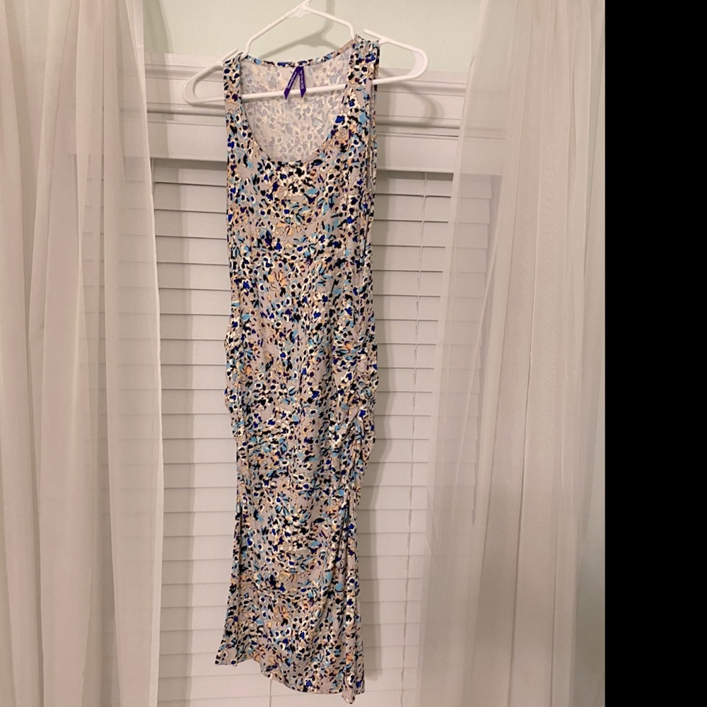 Seraphine blue and beige print maternity dress